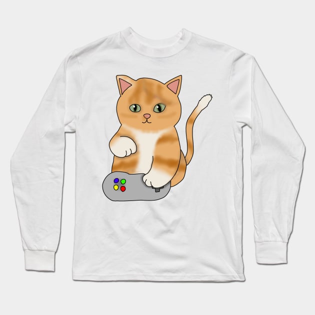 Gamer kitty (fluffy orange cat) Long Sleeve T-Shirt by Becky-Marie